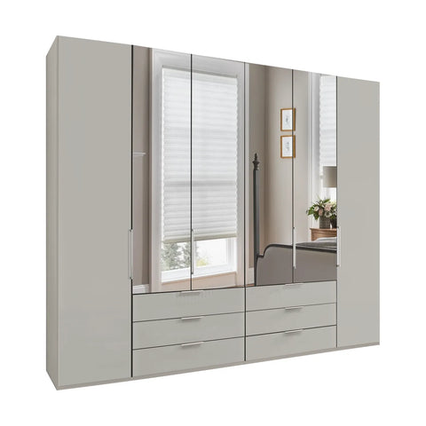 Templin 1000 Glass 6 Door 6 Drawer Hinged Wardrobe W300cm