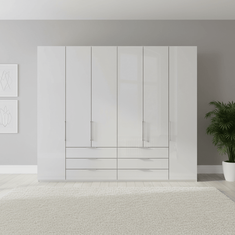 Templin 1000 Glass 6 Door 6 Drawer Hinged Wardrobe W250cm