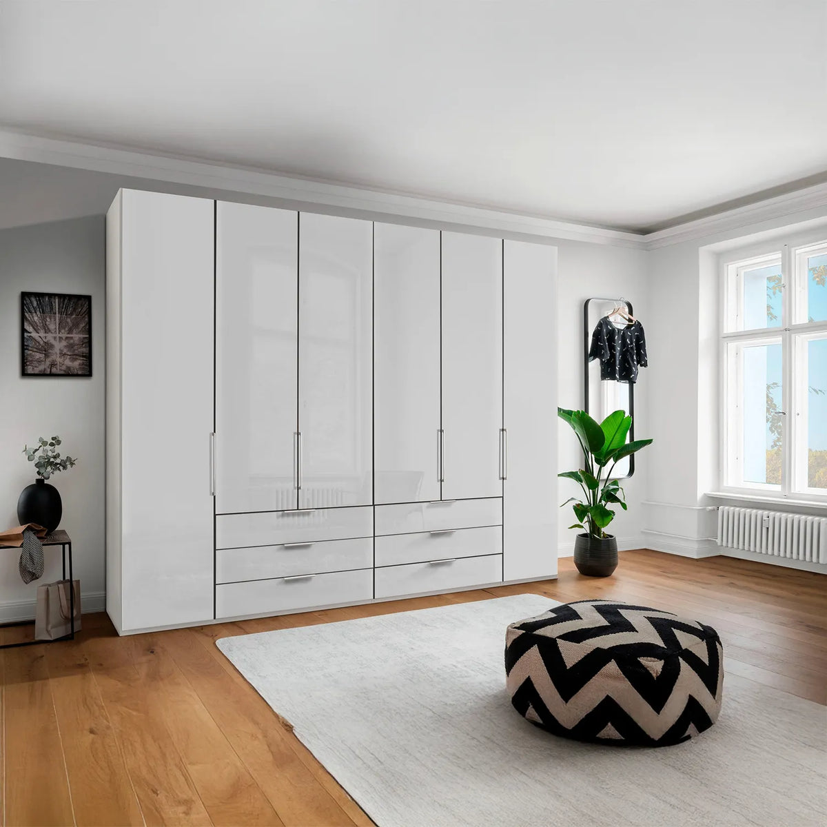 Templin 1000 Glass 6 Door 6 Drawer Hinged Wardrobe W250cm - Pendle Village Furniture