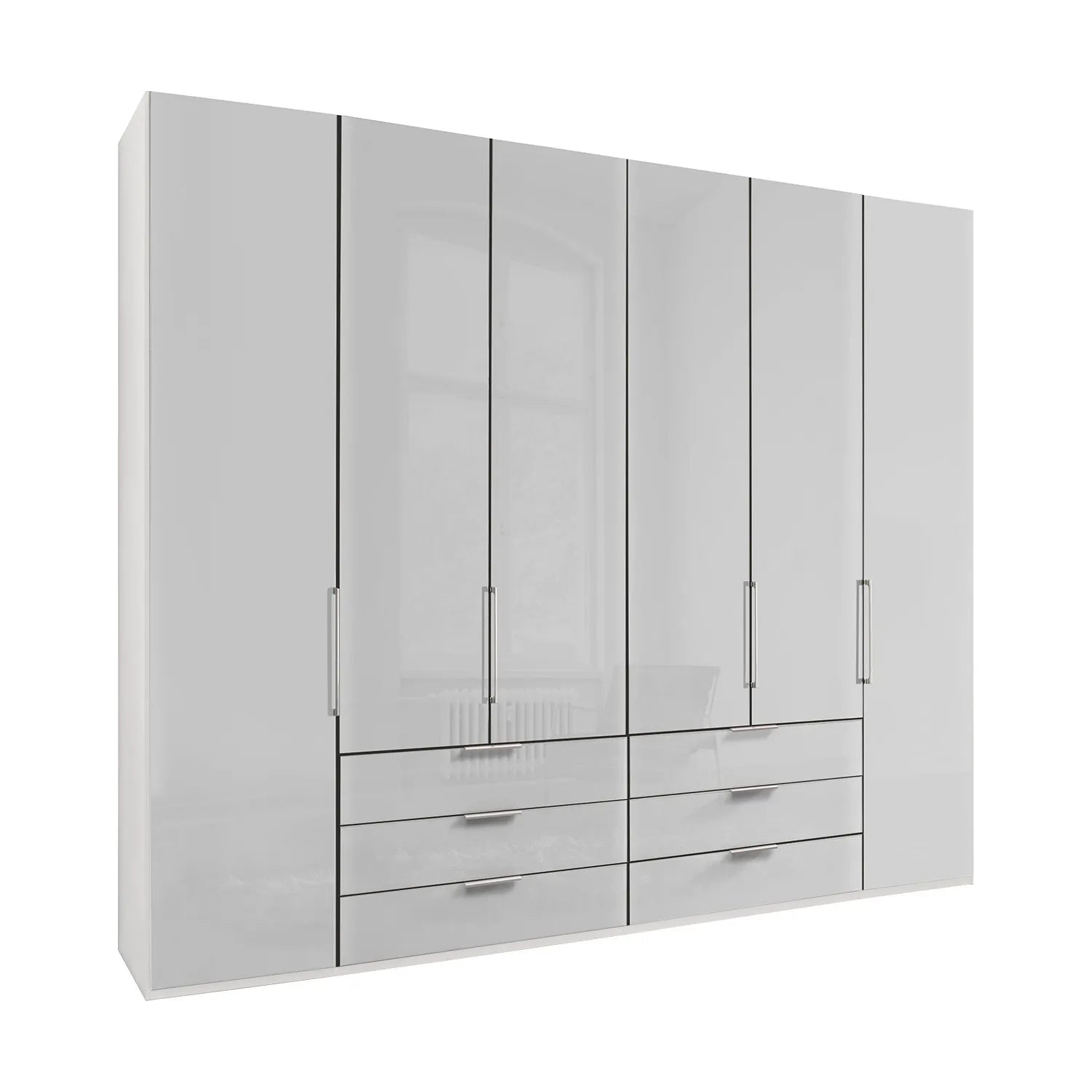Templin 1000 Glass 6 Door 6 Drawer Hinged Wardrobe W300cm