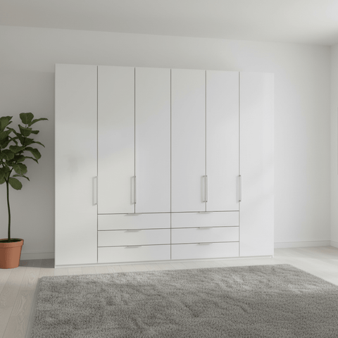 Templin 1000 Glass 6 Door 6 Drawer Hinged Wardrobe W300cm