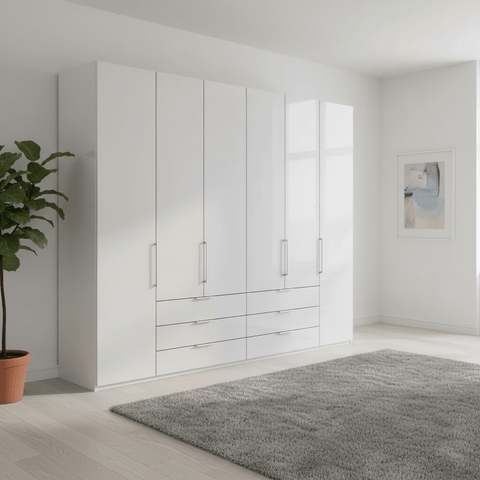 Templin 1000 Glass 6 Door 6 Drawer Hinged Wardrobe W300cm