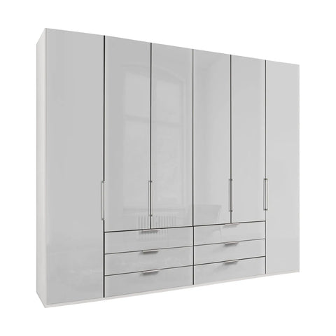 Templin 1000 Glass 6 Door 6 Drawer Hinged Wardrobe W300cm
