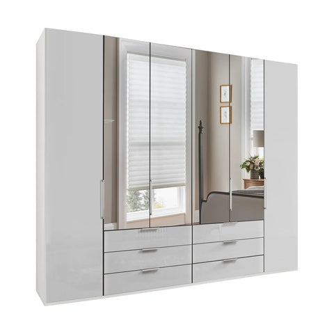 Templin 1000 Glass 6 Door 6 Drawer Hinged Wardrobe W300cm