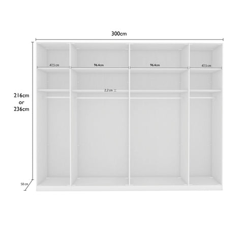 Templin 1000 Glass 6 Door 6 Drawer Hinged Wardrobe W300cm