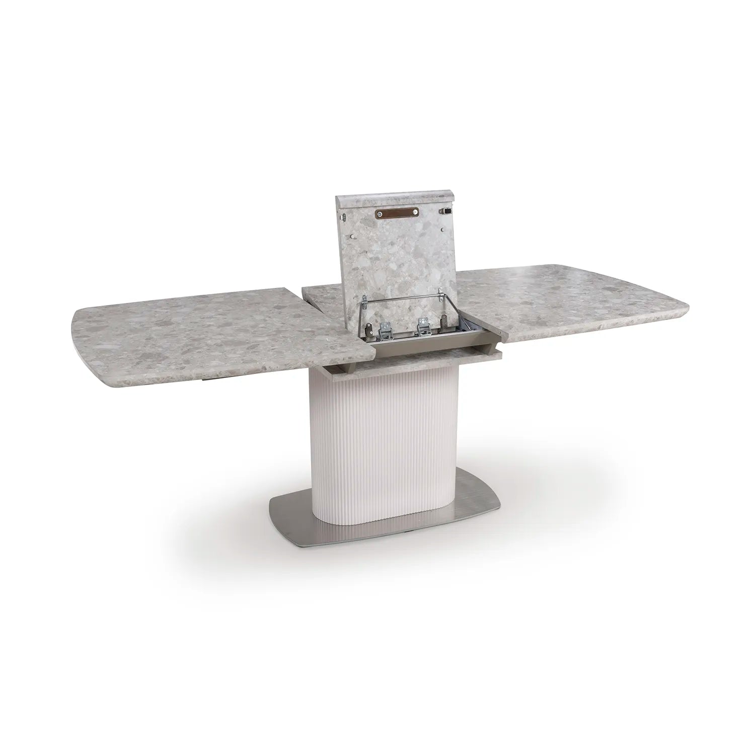 White Melamine Smart top Extending Dining Table with butterfly extension