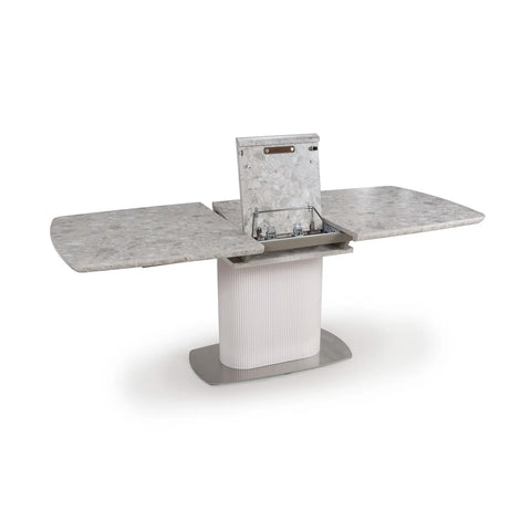 White Melamine Smart top Extending Dining Table with butterfly extension