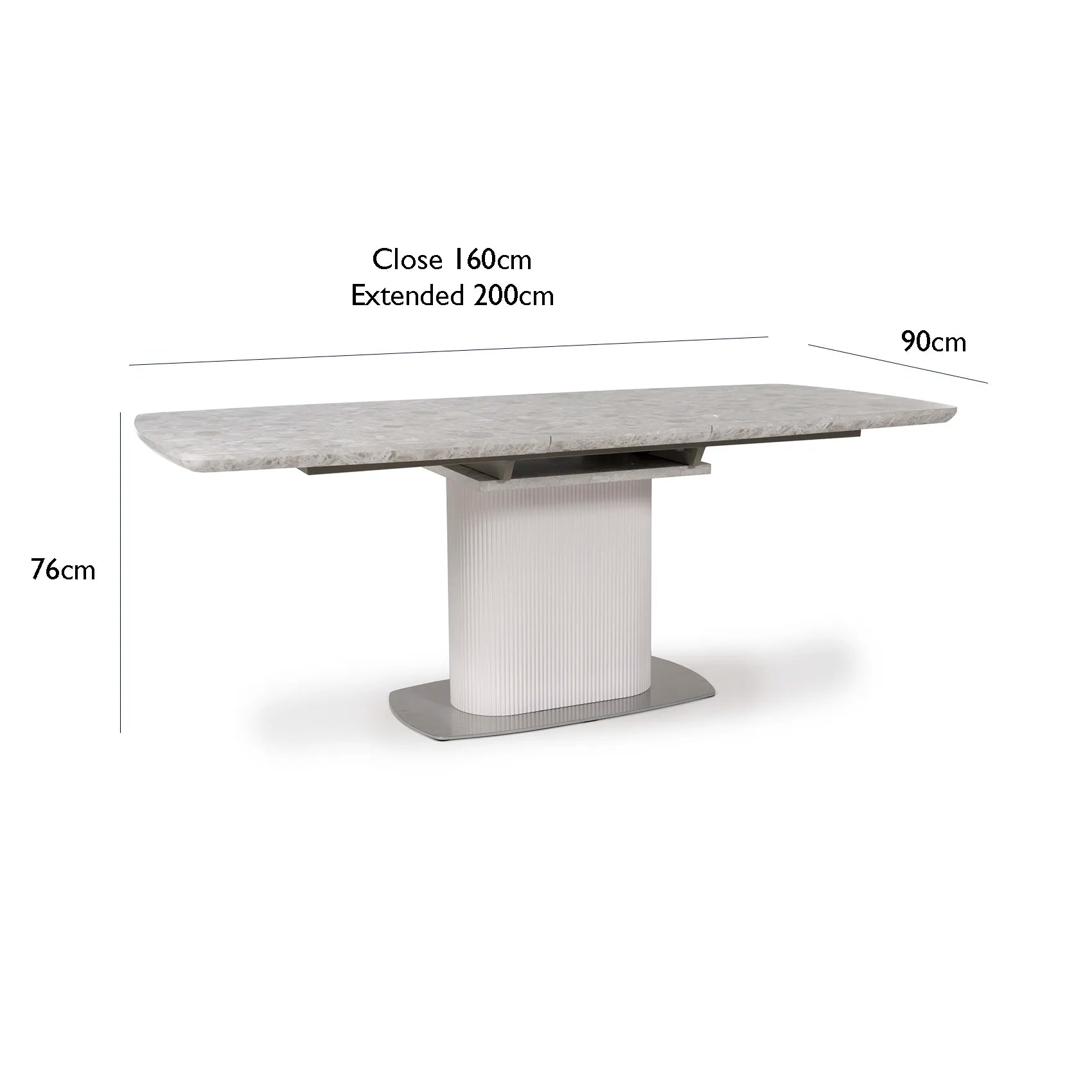 Dimensions of Tamworth Large 160cm Rectangular Extending Dining Table – SmarTops®