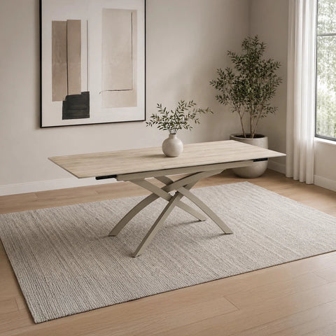 Taunton Travertine Sintered Stone Extending Dining Table