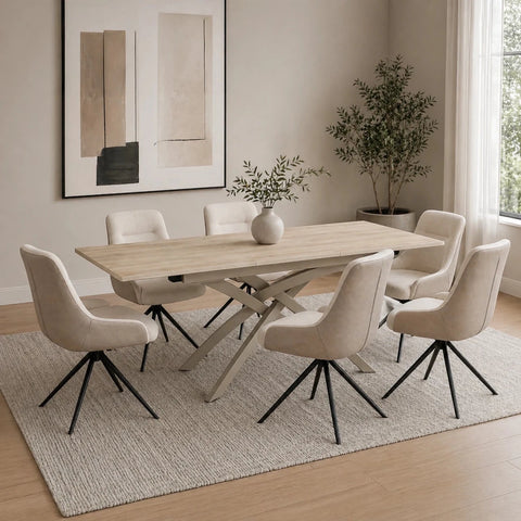 Taunton Travertine 120cm Ext Dining Table with Beatrix Swivel Chairs