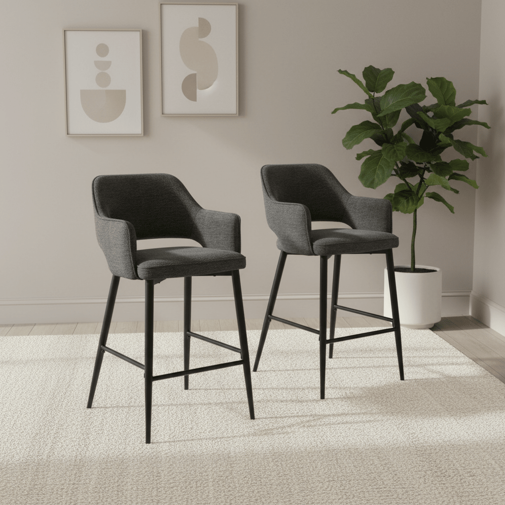 Ted Fabric Dark Grey Bar Chair – Dark Grey Set of 2