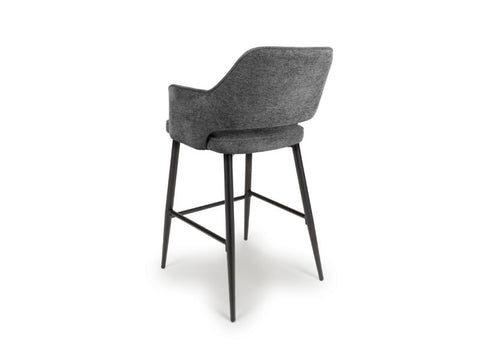 Ted Fabric Dark Grey Bar Chair - Back view with black legs