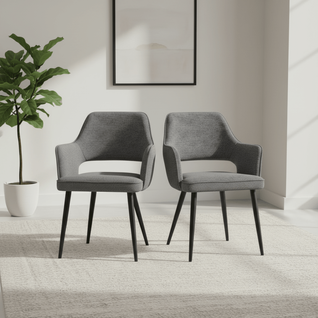 Ted Fabric Dark Grey Dining Chair with Black Legs – Dark Grey Set of 4,6 or 8