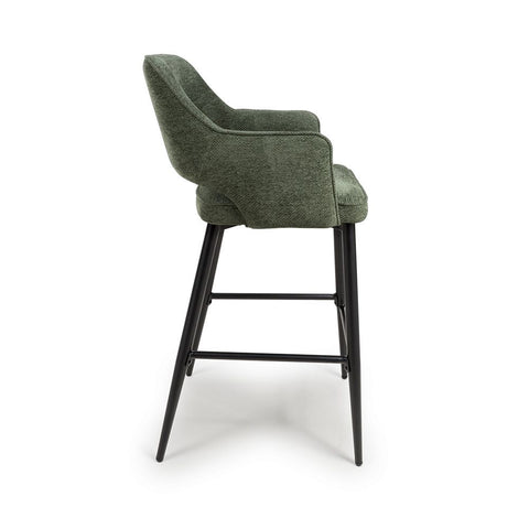 Ted Fabric Green Bar Chair -Side view with black legs
