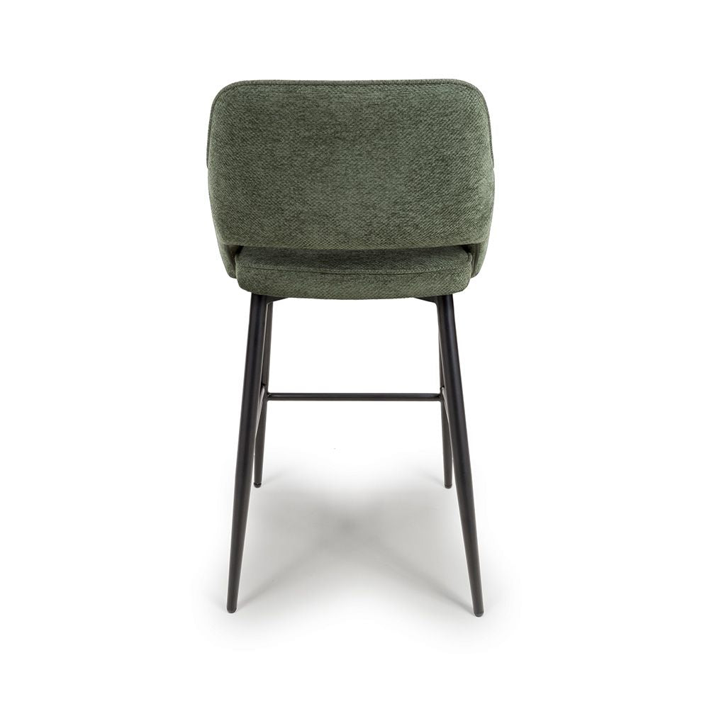 Ted Fabric Green Bar Chair - Back view with black legs