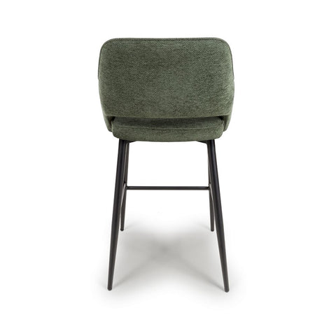 Ted Fabric Green Bar Chair - Back view with black legs