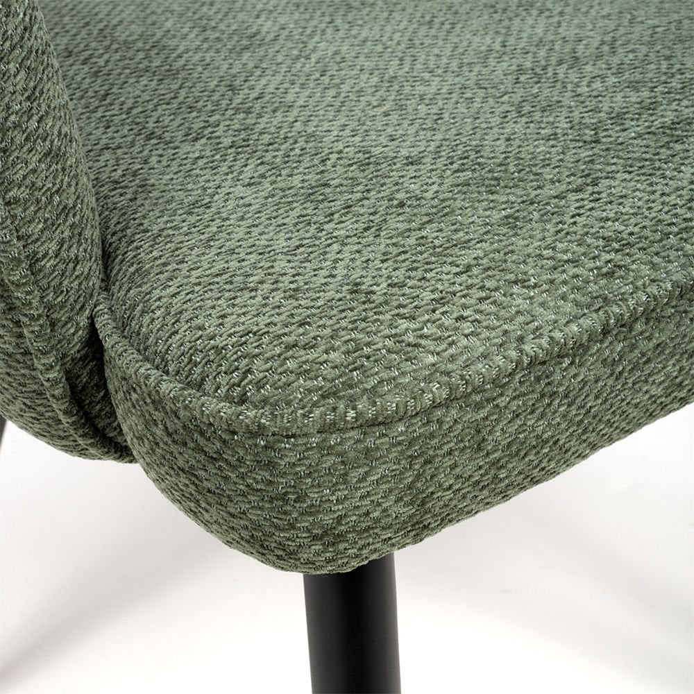 Ted Fabric Green Dining Chair with Black Legs - Closeup view
