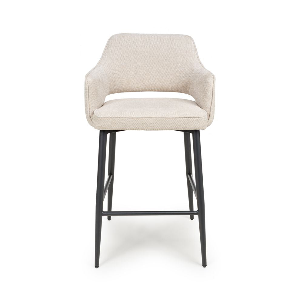 Ted Fabric Natural Bar Chair - Front view black legs