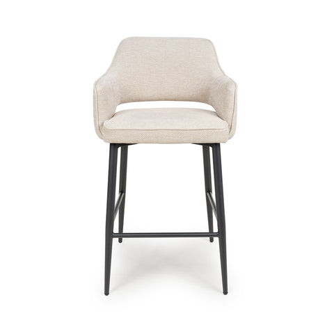 Ted Fabric Natural Bar Chair - Front view black legs
