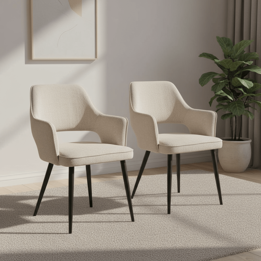 Ted Fabric Natural Dining Chair with Black Legs – Natural Set of 4,6 or 8