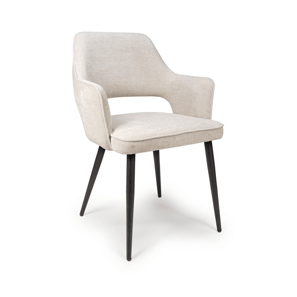 Ted Fabric Natural Dining Chair with Black Legs - Side view