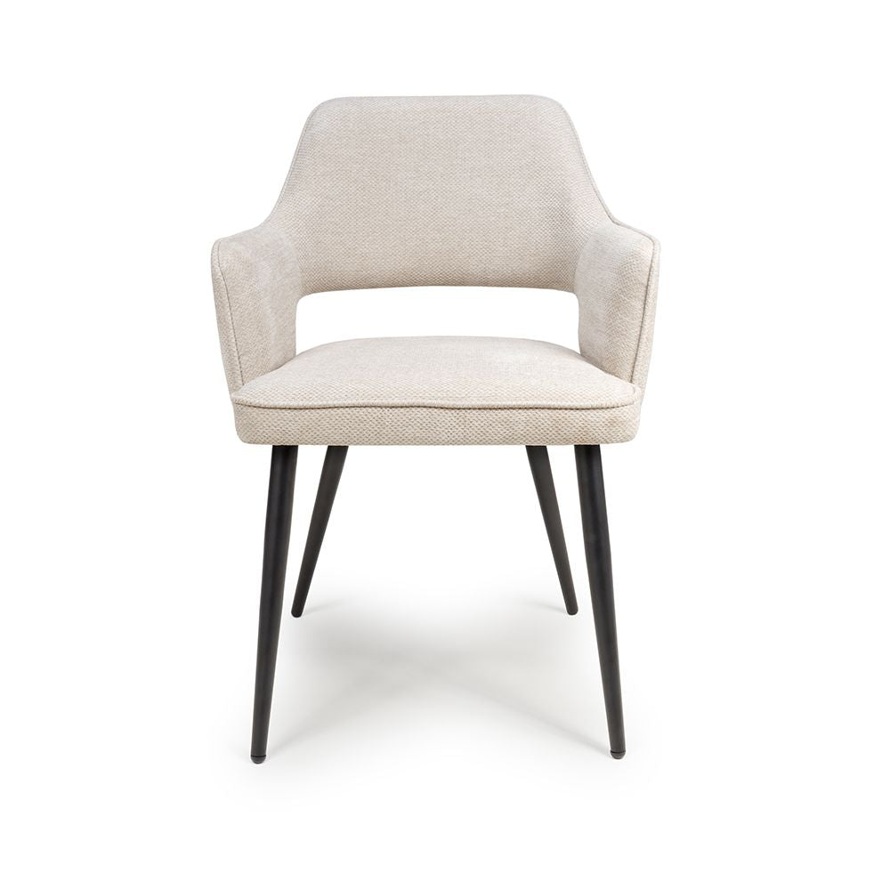 Ted Fabric Natural Dining Chair with Black Legs - Front view with black legs