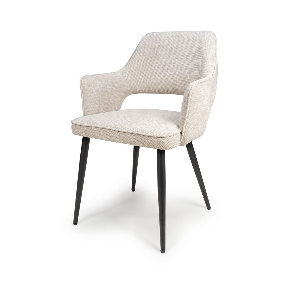 Ted Fabric Natural Dining Chair with Black Legs - Side Angle view
