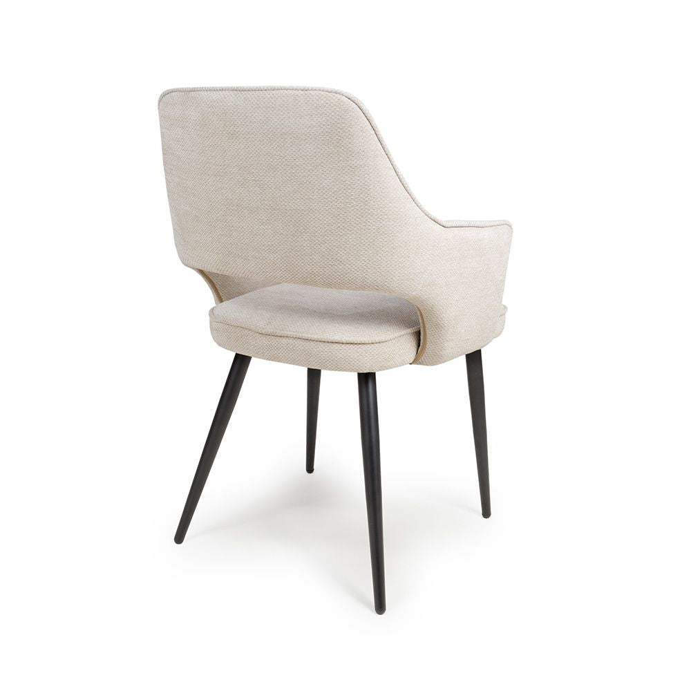 Ted Fabric Natural Dining Chair with Black Legs - Back view with black legs