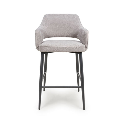 Ted Fabric Pewter Bar Chair - Front view with black legs