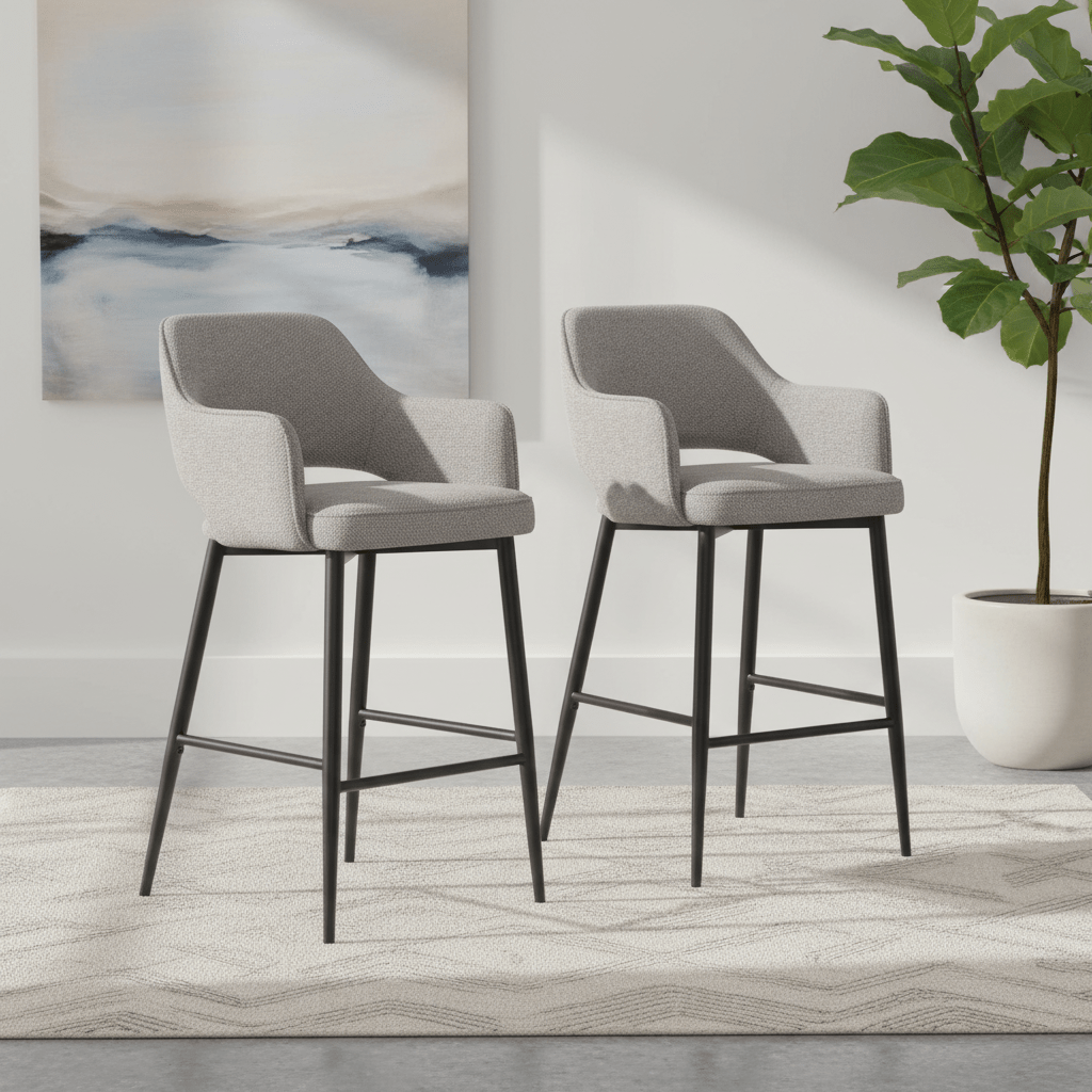 Ted Fabric Pewter Bar Chair – Pewter Set of 2