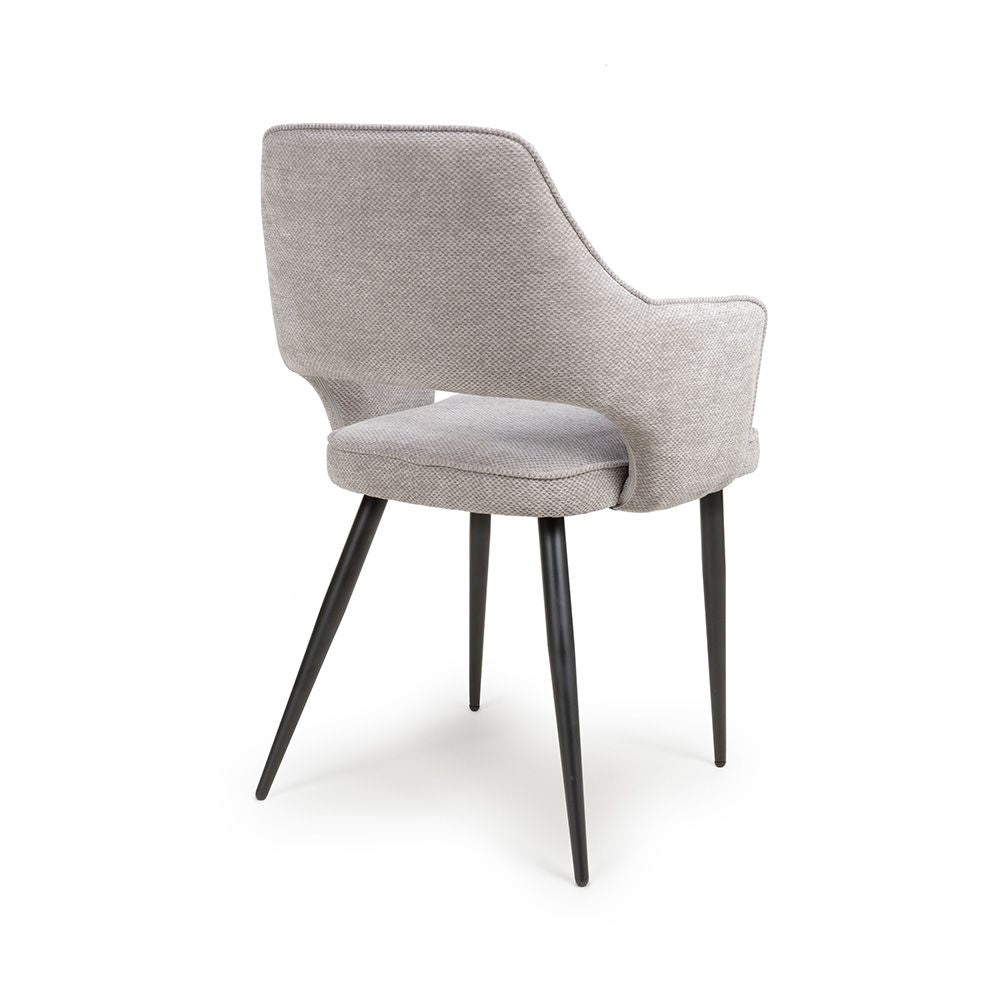 Ted Fabric Pewter Dining Chair with Black Legs - Back side view with Legs