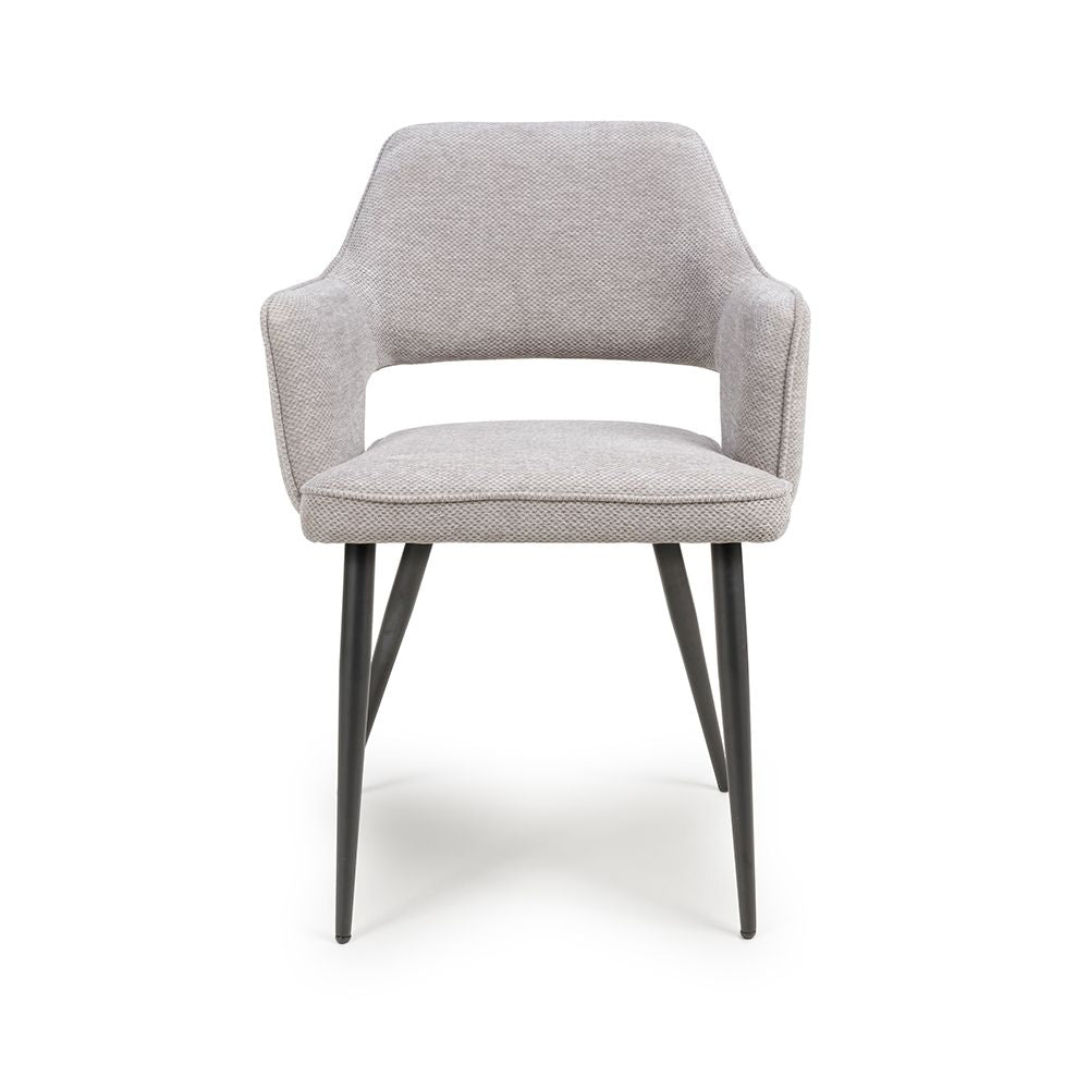 Ted Fabric Pewter Dining Chair with Black Legs - Front view