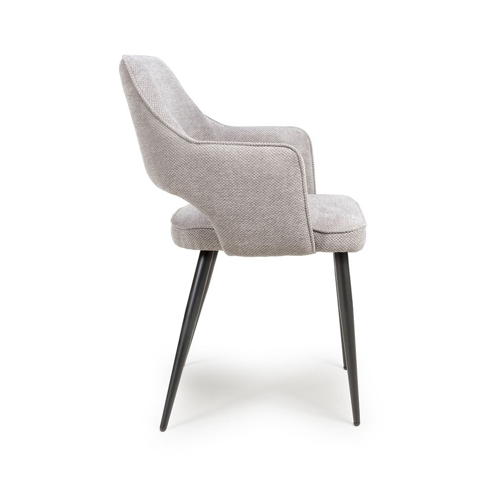 Ted Fabric Pewter Dining Chair with Black Legs _ Side view