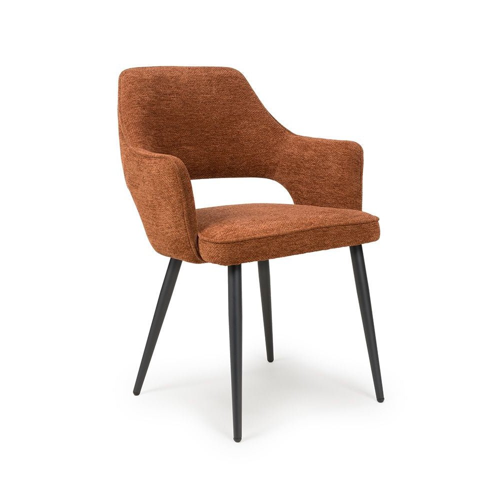 Ted Fabric Rust Dining Chair with Black Legs - Side Angle view