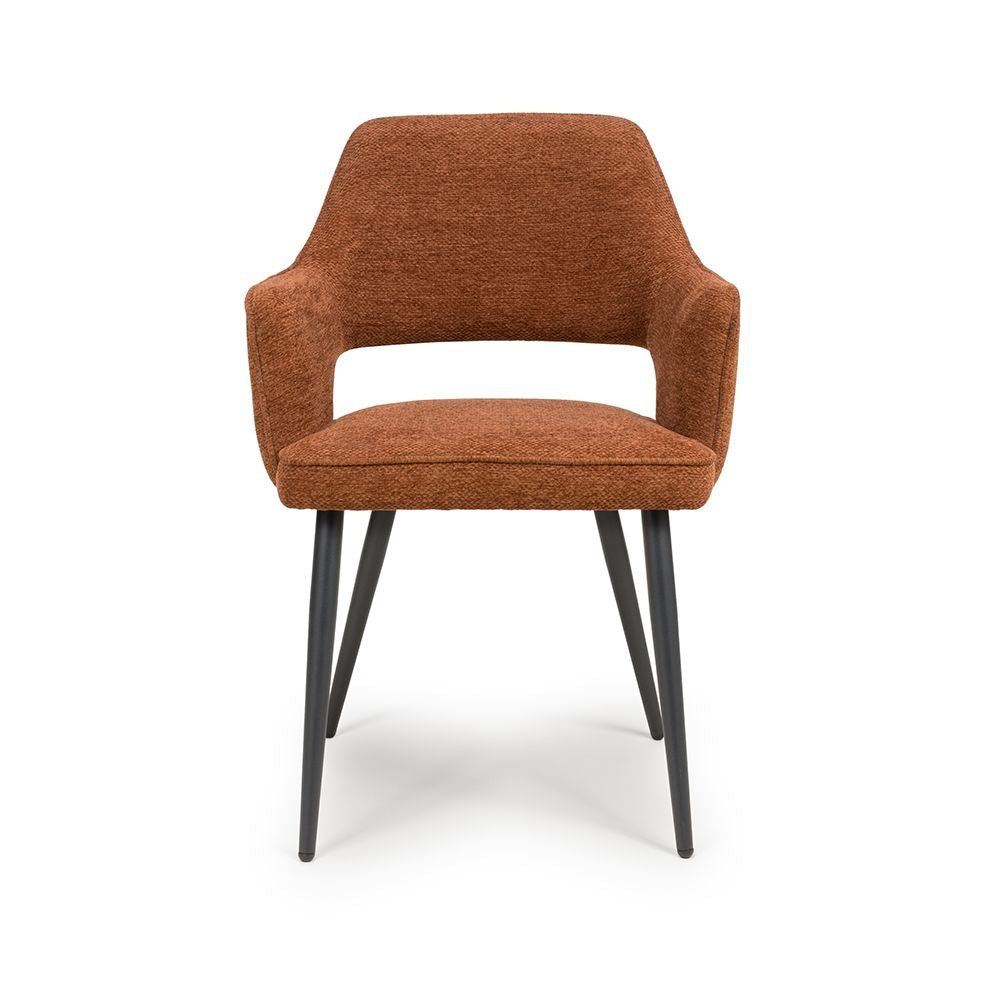 Ted Fabric Rust Dining Chair with Black Legs - Front view