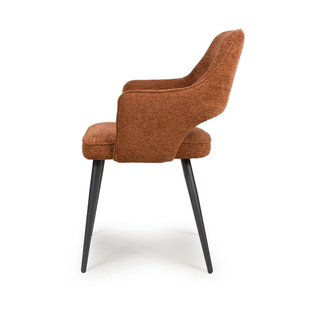 Ted Fabric Rust Dining Chair with Black Legs - Side with Legs