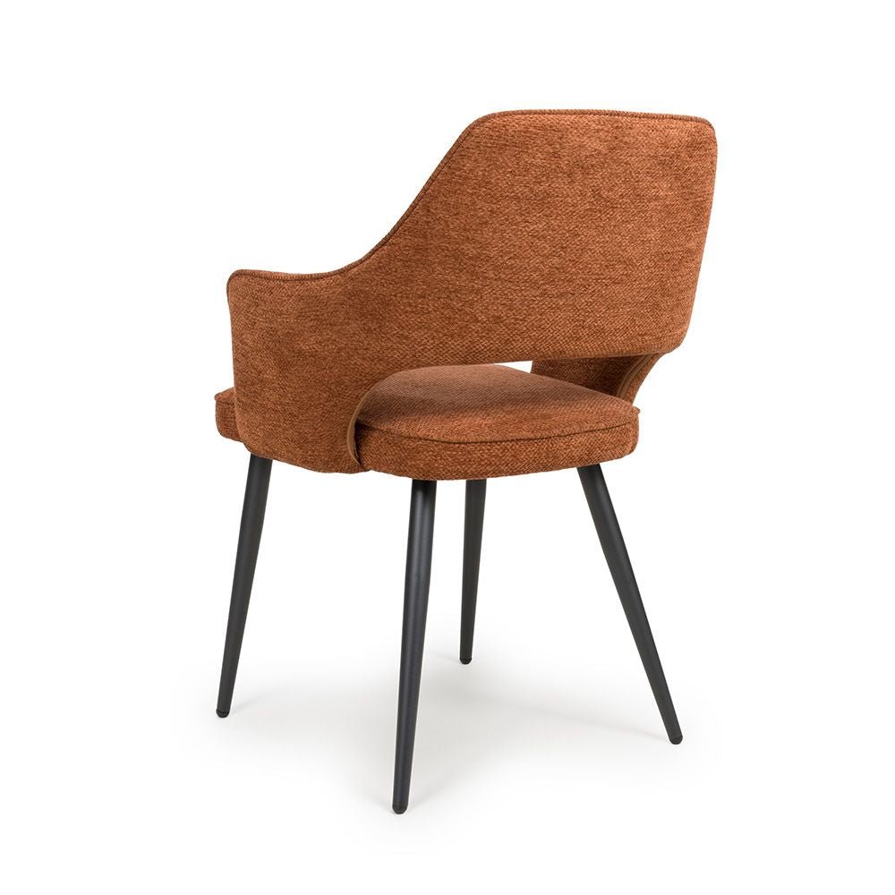 Ted Fabric Rust Dining Chair with Black Legs - Back side view