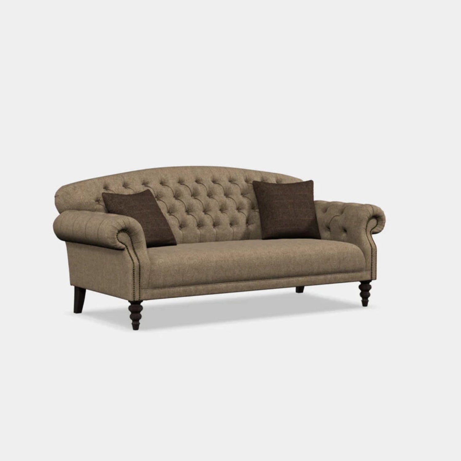 Classic tweed sofa with compact elegant design.