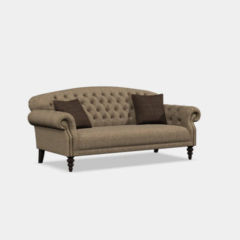 Classic tweed sofa with compact elegant design.