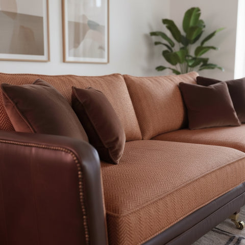 Traditional fabric sofa with rich texture.