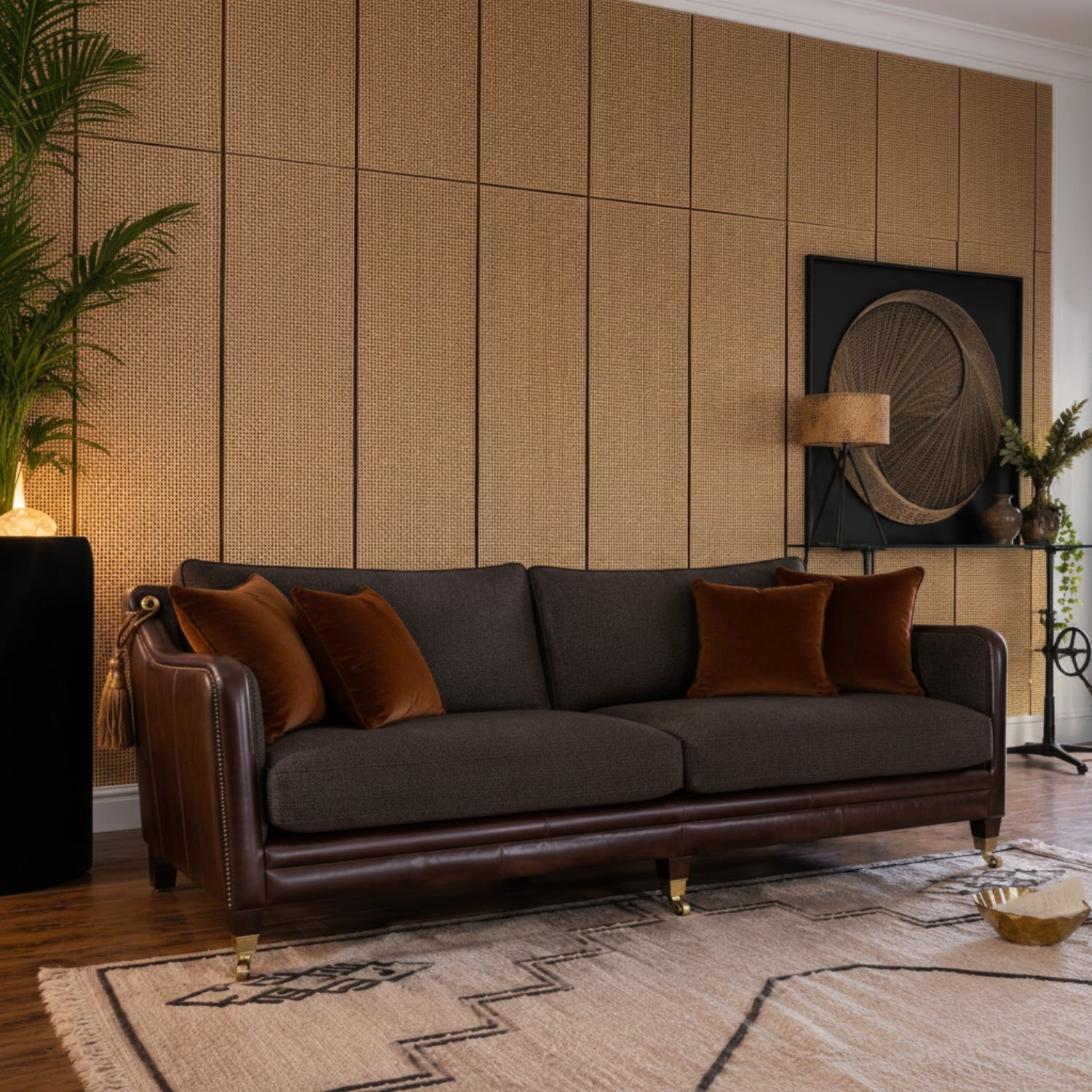 Elegant small sofa with traditional styling and premium finish.