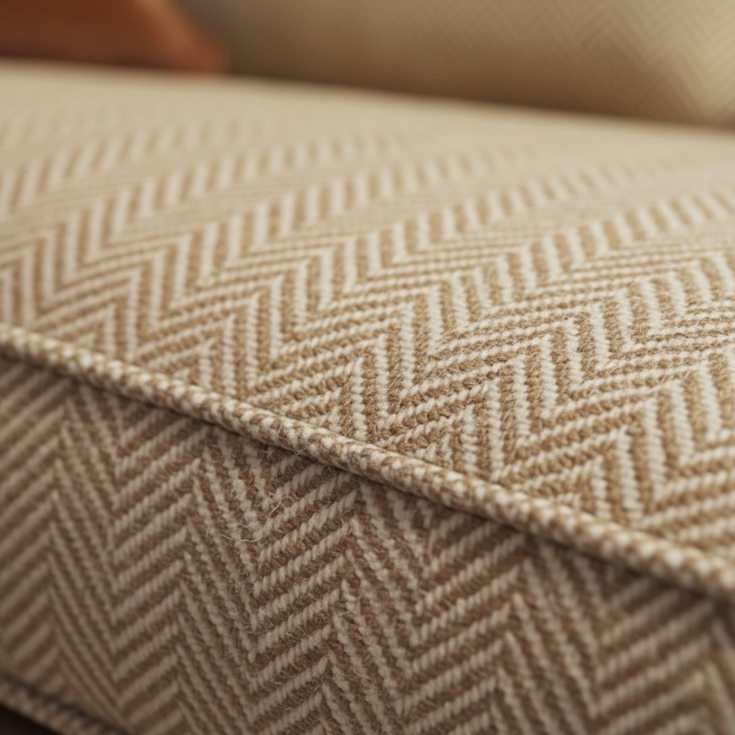 Premium fabric sofa with soft refined texture.