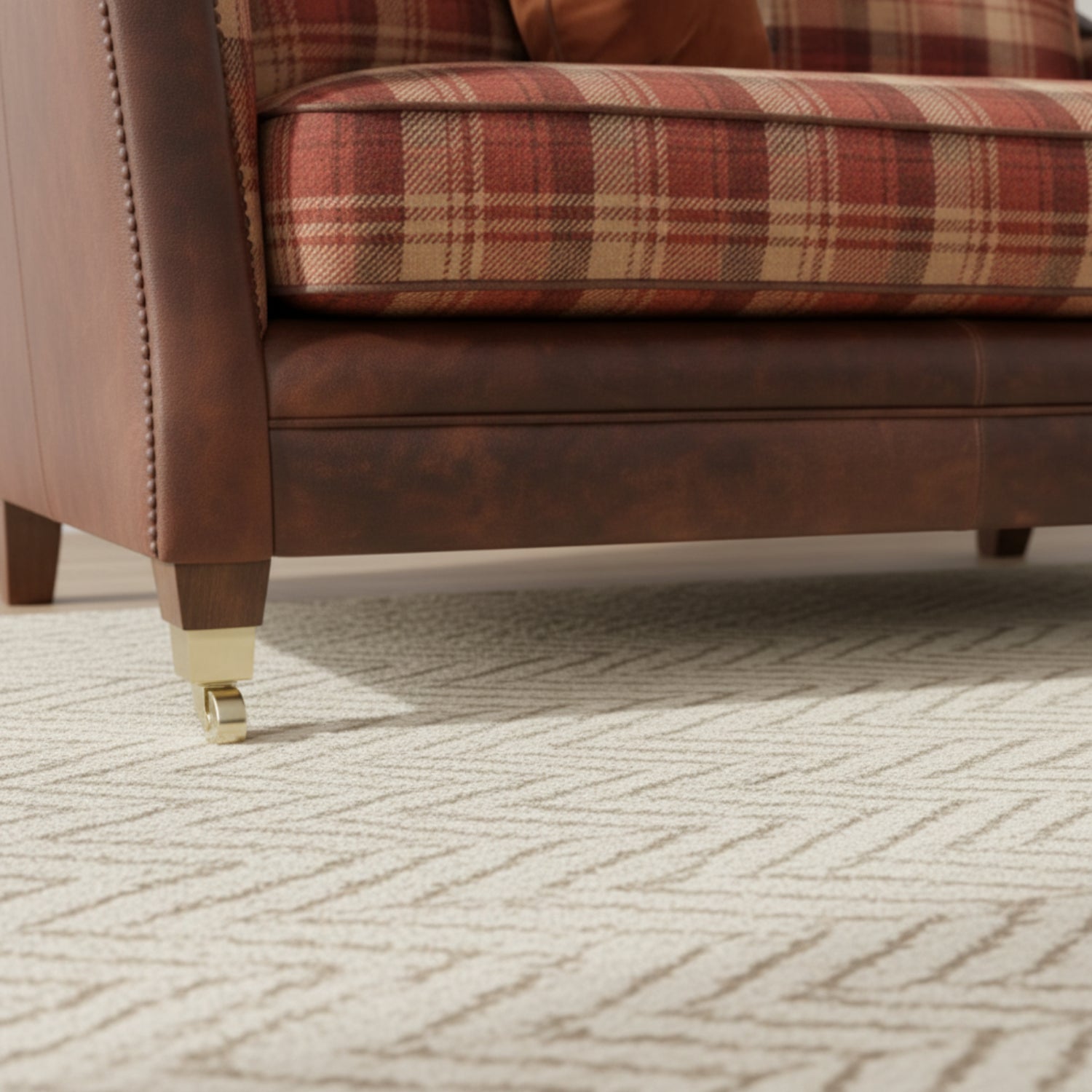 Brass castor feet providing classic style and mobility.