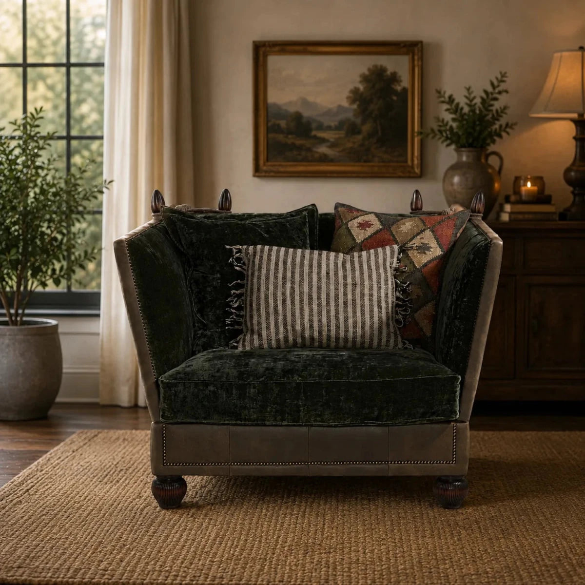 Tetrad Warwick snuggle chair with classic Knole style design.