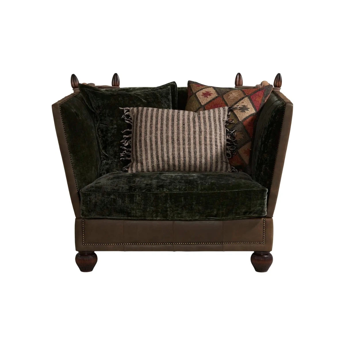 Elegant accent chair with traditional and modern blend.