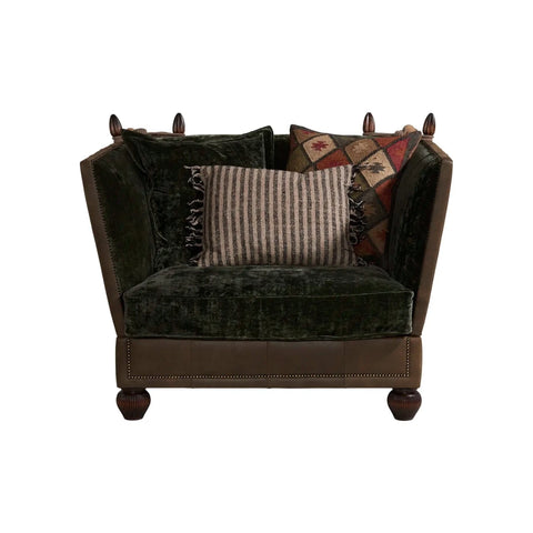 Elegant accent chair with traditional and modern blend.
