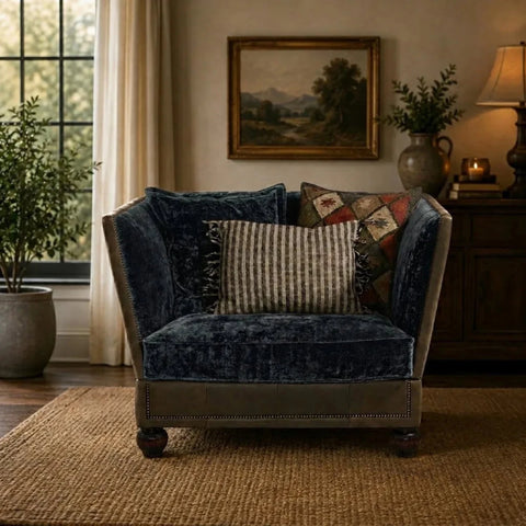 Statement snuggle chair with bohemian scatter back cushions.