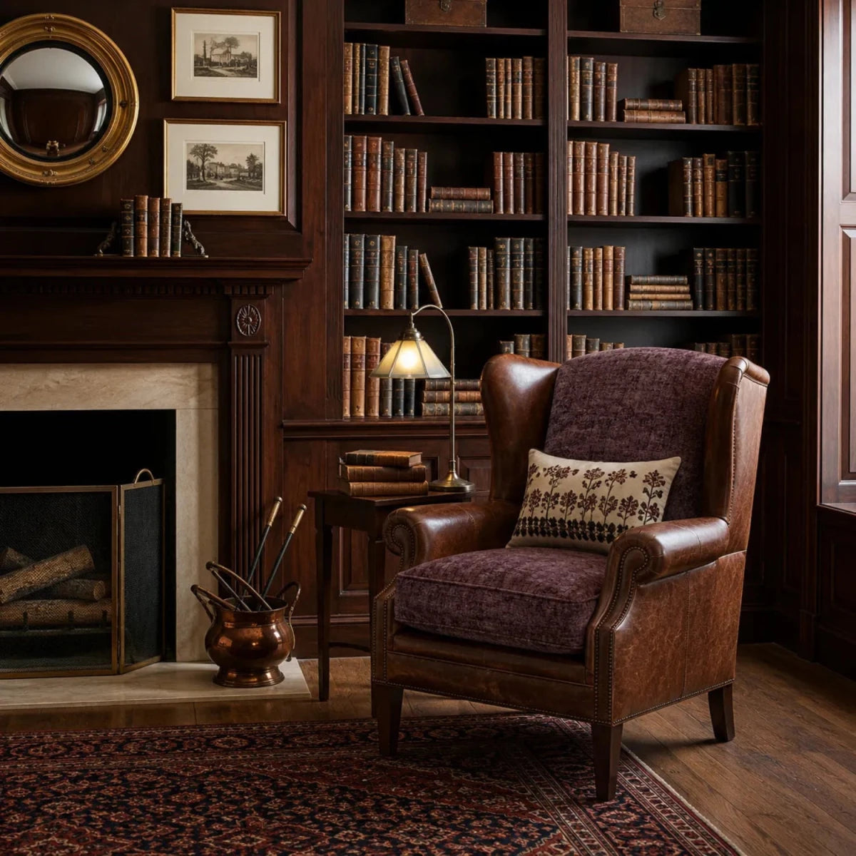 Elegant wingback chair with premium upholstery and wooden feet.