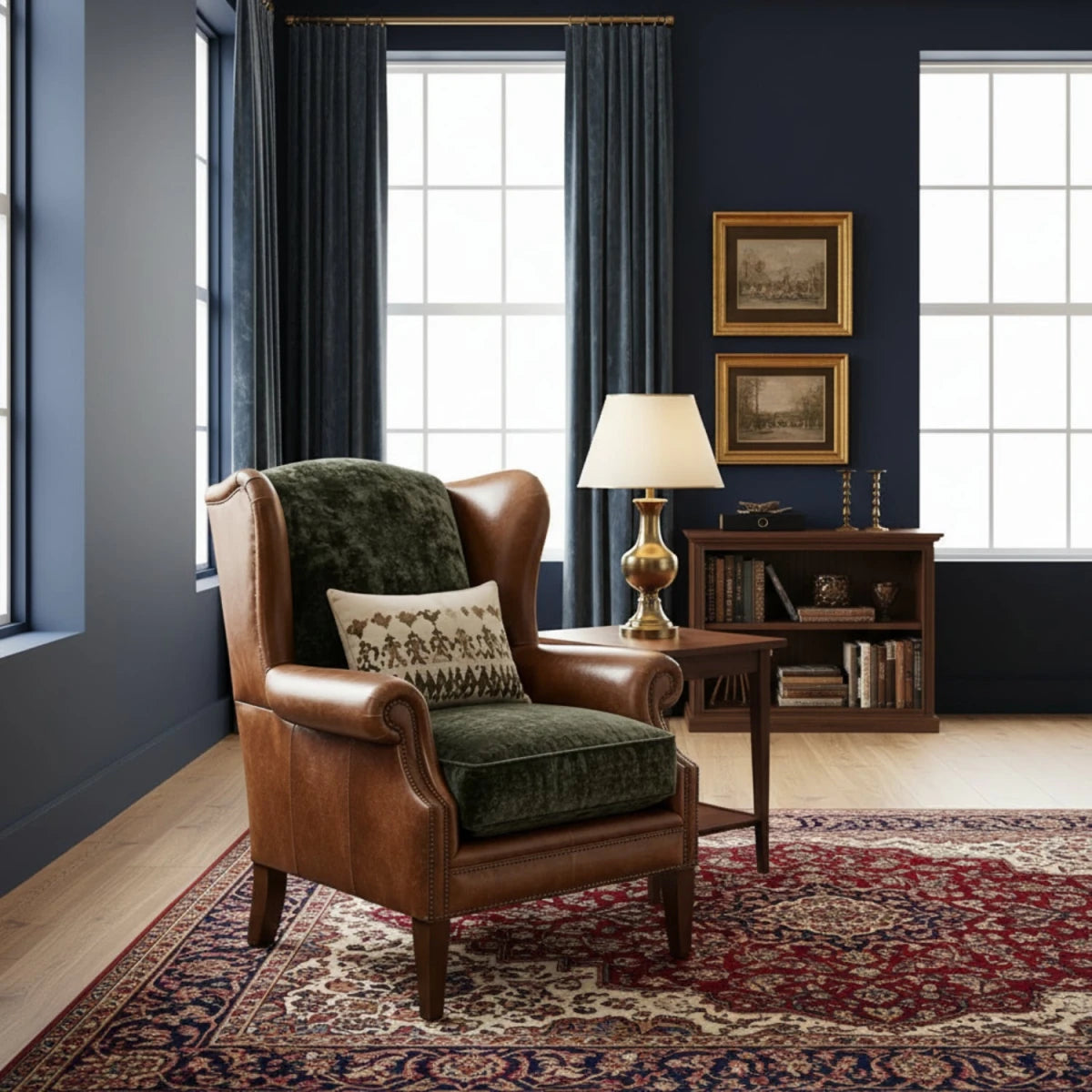 Statement chair with stud detailing and soft cushioned seating.