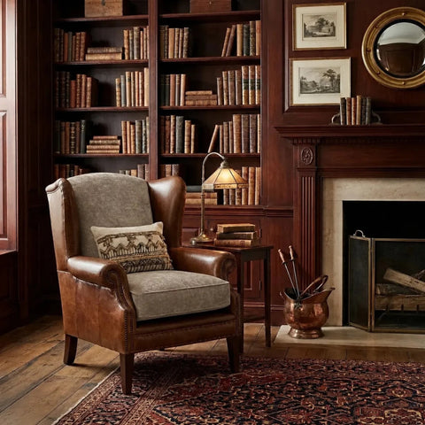 Luxury wing chair combining classic design and modern materials.
